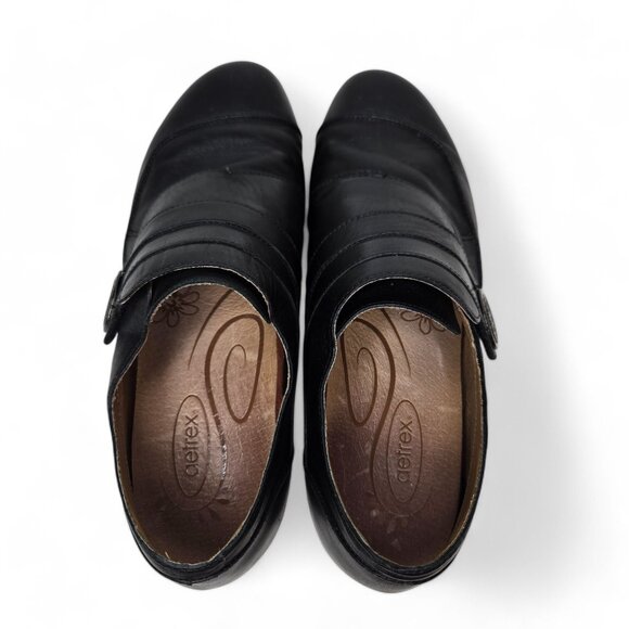 Aetrex Danielle Distressed Leather Monk Strap Heeled Loafers Women's Black 8.5 - Picture 5 of 11